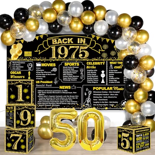 DARUNAXY Party-Dekorationen zum 50. Geburtstag für Männer und Frauen, schwarz-goldenes Banner, goldener Ballon mit 50 Zahlen, 60 Stück schwarz-goldene Konfetti-Ballons, Girlande, Bogen und 4 Boxen zum DARUNAXY Party-Dekorationen zum 50. Geburtstag für Männer und Frauen, schwarz-goldenes Banner, goldener Ballon mit 50 Zahlen, 60 Stück schwarz-goldene Konfetti-Ballons, Girlande, Bogen und 4 Boxen zum von DARUNAXY