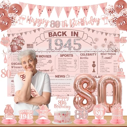 DARUNAXY Party-Dekorationen zum 80. Geburtstag für Frauen, Roségold Back in 1945, Rotgold, 80 Zahlenballons & Kuchendekoration, Vintage 1945 80 Geburtstag, Waben-Konfetti-Ballons zum Aufhängen, 28 DARUNAXY Party-Dekorationen zum 80. Geburtstag für Frauen, Roségold Back in 1945, Rotgold, 80 Zahlenballons & Kuchendekoration, Vintage 1945 80 Geburtstag, Waben-Konfetti-Ballons zum Aufhängen, 28 von DARUNAXY