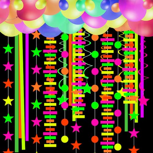 DASIAUTOEM 105 Stück Glühen Neon Partyzubehör, Glühen Party Schwarzlicht Deko Enthält Fluoreszierend Luftballons Hängende Dekorationen für Schwarzlichtparty Geburtstag von DASIAUTOEM