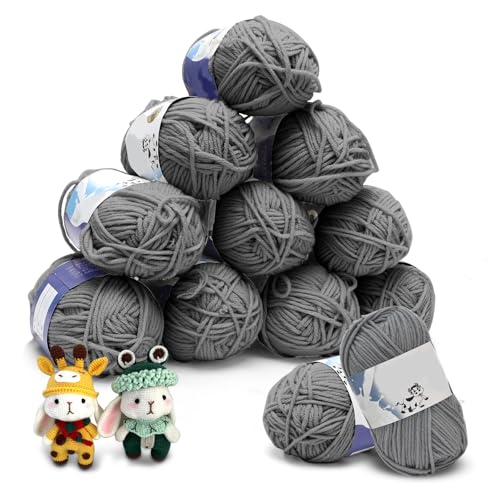DASIAUTOEM 5-fädiges Milchbaumwollgarn Set 12 x 50g – Dickes Häkelgarn Baumwolle, weiches Garn zum Häkeln und Stricken, vielseitige Häkelwolle für DIY-Projekte und kreative Handarbeiten von DASIAUTOEM