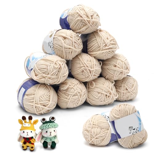 DASIAUTOEM 5-fädiges Milchbaumwollgarn Set 12 x 50g – Dickes Häkelgarn Baumwolle, weiches Garn zum Häkeln und Stricken, vielseitige Häkelwolle für DIY-Projekte und kreative Handarbeiten von DASIAUTOEM