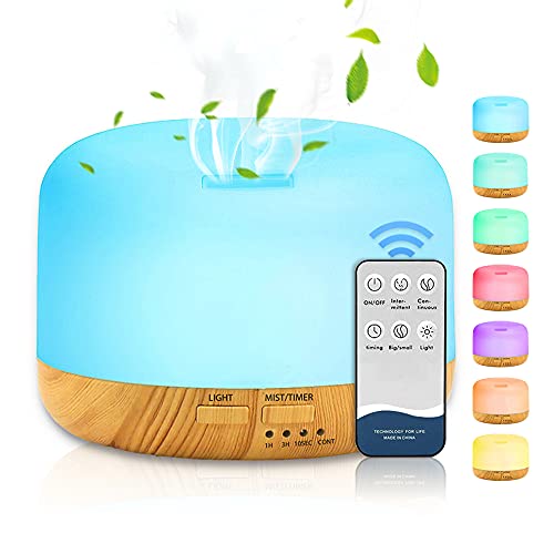 DASIAUTOEM Aroma Diffuser, 450ML Ultraschall Luftbefeuchter, DuftöL Diffuser für ätherische Öle, Diffusor Aromatherapie mit Fernbedienung und 7 Farben LED Leuchten für Raum, Schlafzimmer, Büro von DASIAUTOEM