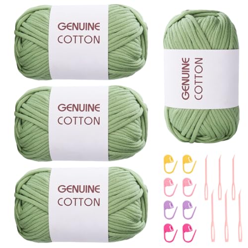 DASIAUTOEM Dickes Garn Baumwolle zum Häkeln, 4 Stück Chunky Garn Yarn mit Häkelzubehör für Anfänger, Kein Geteiltes Wolle zum Stricken, Baumwoll-Nylon-Garns für Kleidung, Decken, Taschen, Pullover DASIAUTOEM Dickes Garn Baumwolle zum Häkeln, 4 Stück Chunky Garn Yarn mit Häkelzubehör für Anfänger, Kein Geteiltes Wolle zum Stricken, Baumwoll-Nylon-Garns für Kleidung, Decken, Taschen, Pullover von DASIAUTOEM
