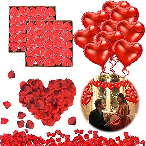 DASIAUTOEM Romantische Deko Set, 1000 Seide Rote Rosenblüten, 50 Herzkerzen, 10 Rote Herzförmige Folienballons, Perfekt für Freundin Geburtstag Hochzeit Verlobung Party Dekoration Romantik Geschenke DASIAUTOEM Romantische Deko Set, 1000 Seide Rote Rosenblüten, 50 Herzkerzen, 10 Rote Herzförmige Folienballons, Perfekt für Freundin Geburtstag Hochzeit Verlobung Party Dekoration Romantik Geschenke von DASIAUTOEM