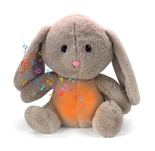DASIAUTOEM Schlummer Kuscheltier, Schlummer Kaninchen mit Atembewegung und Musik, Schlummer Kaninchen Plüschtier mit Herzschlag, Ideales Baby Spielzeug und Geburtstag Geschenk für Kinder von DASIAUTOEM