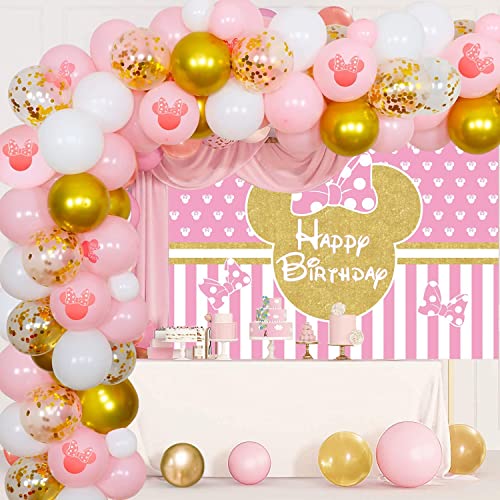 DASIAUTOEM Minnie Luftballons, Minnie Mouse Themed Ballon Girlande Arch Kit Rosa Gold Minnie Foto Hintergrund, Geburtstagsdeko für Mädchen Weihnachten Party Dekorationen von DASIAUTOEM