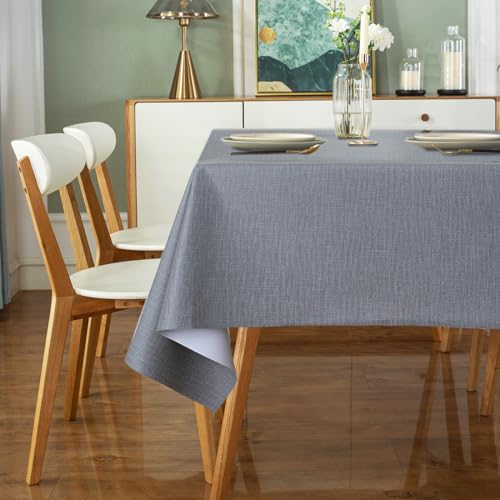 DASIAUTOEM Tischdecke Abwaschbar, Tischdecke Rechteckig Grau, PVC Wasserabweisend Abwischbare Tischtuch, Wasserdicht Anti-Fouling Tischtuch für Esszimmer Garten Hochzeiten Party (90x140CM Grau) von DASIAUTOEM