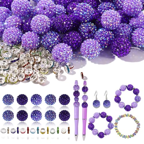 16 mm Perlen für Stifte, 30 Stück Strassperlen und 220 Stück Abstandshalter für Perlenstifte – Glitzer-Acryl-Bubblegum runde Bling Perle – Perlen-Stifte Zubehör – Fokusperle für Armbänder (elegante 16 mm Perlen für Stifte, 30 Stück Strassperlen und 220 Stück Abstandshalter für Perlenstifte – Glitzer-Acryl-Bubblegum runde Bling Perle – Perlen-Stifte Zubehör – Fokusperle für Armbänder (elegante von DASTTUIS