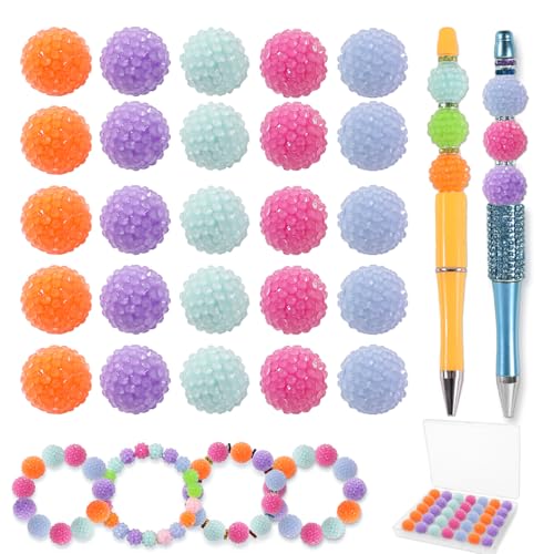 20 mm Perlen für Stifte – 50 Stück DIY Strassperlen für Perlenstifte – Abstandshalter für Perlenstift-Zubehör – Glitzer-Acryl-Bubblegum Runde Bling Perle für Schlüsselanhänger – Focal Bead für von DASTTUIS