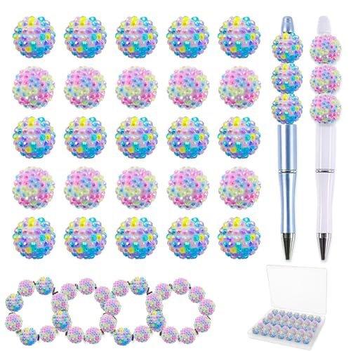 20 mm Perlen für Stifte – 50 Stück DIY Strassperlen für Perlenstifte – Abstandshalter für Perlenstift-Zubehör – Glitzer-Acryl-Bubblegum Runde Bling Perle für Schlüsselanhänger – Focal Bead für von DASTTUIS