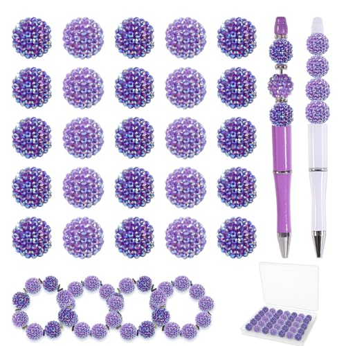 20 mm Perlen für Stifte – 50 Stück DIY Strassperlen für Perlenstifte – Abstandshalter für Perlenstift-Zubehör – Glitzer-Acryl-Bubblegum runde Bling Perle für Schlüsselanhänger – Focal Bead für von DASTTUIS