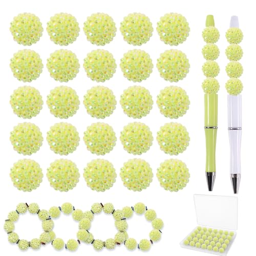20 mm Perlen für Stifte – 50 Stück DIY Strassperlen für Perlenstifte – Abstandshalter für Perlenstift-Zubehör – Glitzer-Acryl-Bubblegum runde Bling Perle für Schlüsselanhänger – Focal Bead für von DASTTUIS