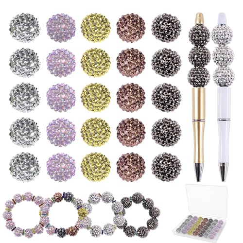 20 mm Perlen für Stifte – 50 Stück DIY Strassperlen für Perlenstifte – Abstandshalter für Perlenstift-Zubehör – Glitzer-Acryl-Bubblegum runde Bling Perle für Schlüsselanhänger – Focal Bead für von DASTTUIS
