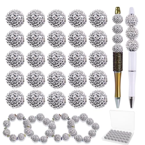 20 mm Perlen für Stifte – 50 Stück DIY Strassperlen für Perlenstifte – Abstandshalter für Perlenstift-Zubehör – Glitzer-Acryl-Bubblegum runde Bling Perle für Schlüsselanhänger – Focal Bead für von DASTTUIS