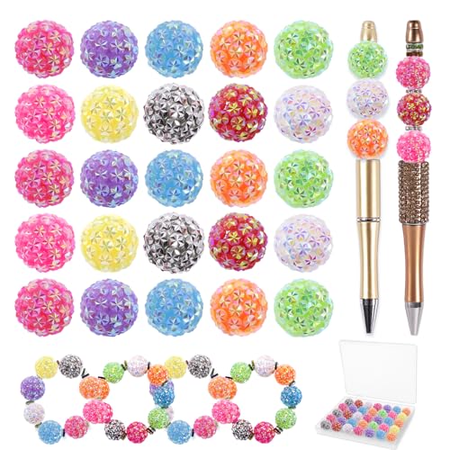 20 mm Perlen für Stifte – 50 Stück DIY Strassperlen für Perlenstifte – Abstandshalter für Perlenstiftzubehör – Schneeflocken-Glitzer, Kaugummi, runde Bling-Perle für Schlüsselanhänger – Focal-Perle von DASTTUIS