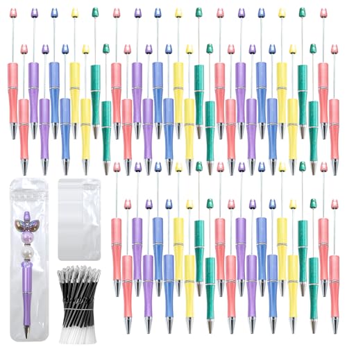 DASTTUIS 150 Stück DIY Beadable Pen Kit - 50 Kunststoff-Kugelschreiber mit Nachfüllungen & Taschen - Schulbedarf, Bürozubehör & Dekorationsartikel für Schüler & Lehrer (Dreamy Soft Palette) von DASTTUIS