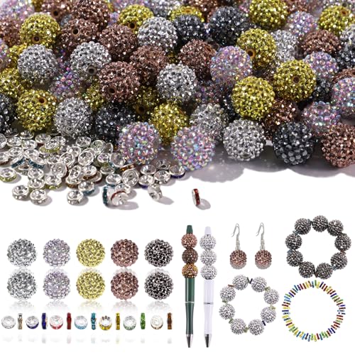 Glitzernde Discokugel-Perlen, 20 mm, gemischte Farben, Strasssteine und Abstandshalter für Schmuckherstellung und Weihnachtsdekoration, 240 Stück von DASTTUIS