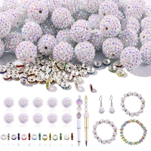 Glitzernde Discokugel-Strassperlen, 20 mm, 240 Stück, große weiße Perlen für Schmuckherstellung und DIY-Weihnachtsdekoration von DASTTUIS