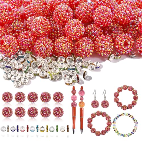 Glitzernde Discokugel-Strasssteine und Abstandshalter-Perlen für Schmuckherstellung, Stifte und DIY-Dekoration, Rot, 250 Stück von DASTTUIS
