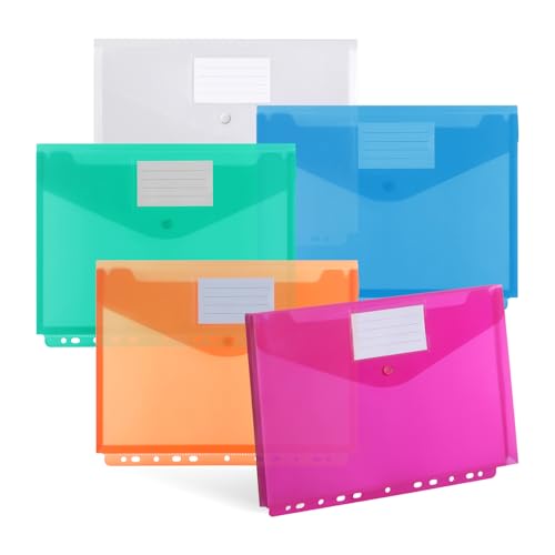 DATEFUN Dokumentenmappe A4 zum Abheften - 10 Pack Dreidimensionale Dokumententasche mit Klettverschluss und Etikettentasche - Wasserdicht Sammelmappe für Dokument Organisieren (5 Farben) von DATEFUN