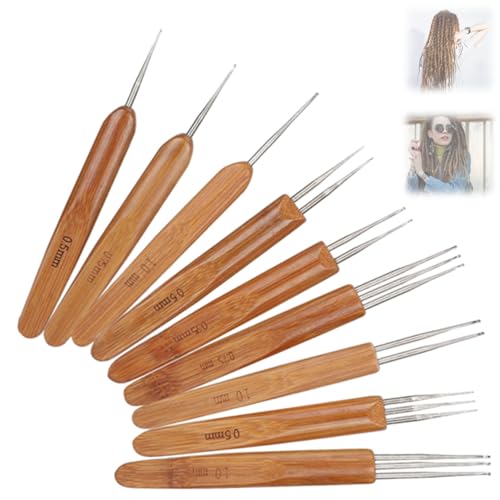 9 Stück Latch Häkelnadel Haken Set,Braid Hair Dreadlocks Needle Weaving Crochet,Haarverlängerung Nadel Haarwerkzeug für Micro Braids Dreads Wartung,Fixieren langer Haare,Perücken stricken (0,75 mm) von DAUERHAFT