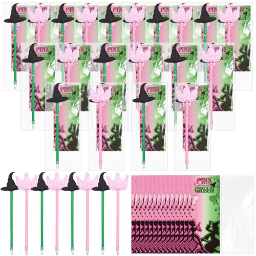 50 Set Prinzessin und Hexe Partygeschenke Hexenhut Stift Rosa Krone Kugelschreiber Wicked Card Geschenktüte Rosa und Grün Gefälligkeiten für Halloween Party Geschenke Geburtstag Goodie Bags Stuffer von DAVAXI