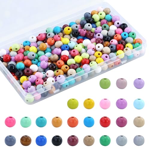 320 Stück Holzperlen Bunt zum auffädeln,Runde Holzperlen Bunt mit 3 mm Fädelloch,10 mm Lose bunte Holzkugeln mit Loch,für Schlüsselanhänger-Stifte und Armbänder von DAVIDJAMESCLARKE