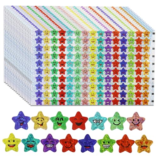 48 Stück Bunte Glitzer Smiley Sticker，Selbstklebende Kleine Sterne Smiley Aufkleber，Sterne Aufkleber für Kinder， Belohnungssticker für Schule Lehrer Schüler von DAVIDJAMESCLARKE