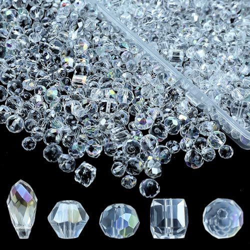 800 Stück Perlen Zum Auffädeln, Facettierte Glasperlen Glitzerperlen, Perlen für Armbänder für Basteln Schmuckherstellung, DIY Halsketten, Armbänder, Ohrringe (4/6/8 mm, AB-Farbe) von DAVIDJAMESCLARKE
