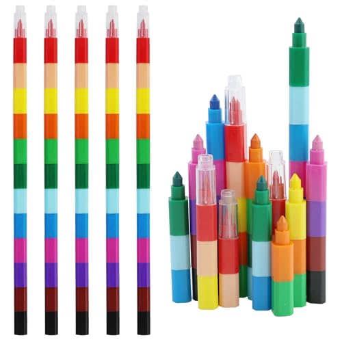 DAVIDJAMESCLARKE 16 Stück Stapelbare Wachsmalstifte,12 Farben Malen ​Buntstifte,Stapelbare stifte Kinder mitgebsel,Steckbare Malstifte Wachsmalstifte,Für kinder und Mitbringsel von DAVIDJAMESCLARKE