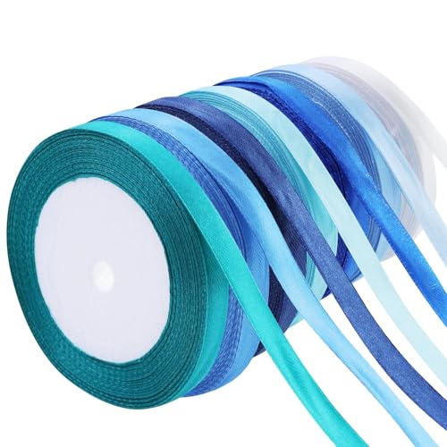 Geschenkband Blau 10mm x 22m Satinband 7 Farben Schleifenband Polyester Bänder zum Basteln Dekoband für Luftballons Hochzeit Deko Geschenkverpackung Geburtstag DIY(Blaue Serie) von DAVIDJAMESCLARKE