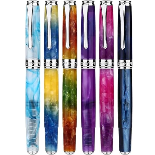 DAVNO Acryl-Füllfederhalter mit Druckpresse, Iridium, feine Spitze, 0,5 mm, schön, modisch, Büro, Schreiben, Geschenk, Tintenstift-Set (6 Stück) von DAVNO