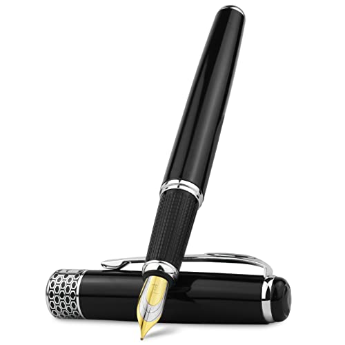 DAVNO Business-Füllfederhalter von Black Lacquer und silberfarben/goldfarben, Clip- und Zierleisten, Büro, mittelgroß, 0,5 mm Spitze, Schwarz / Silber von DAVNO