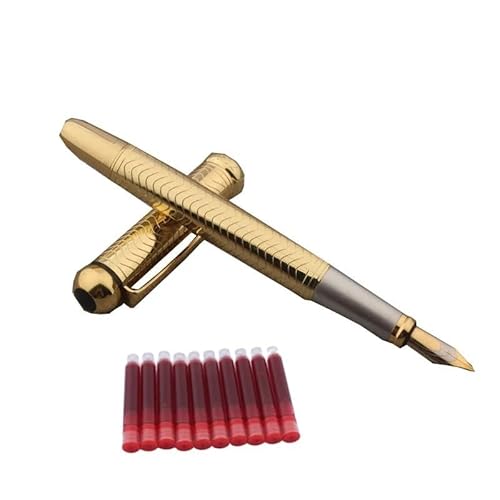 DAVNO Füllfederhalter aus Metall, klassische Linie, goldfarben, elegant, Signaturstift, Schule, Studenten, Büro, Geschenk, Schreibwaren-Stift (rot) von DAVNO
