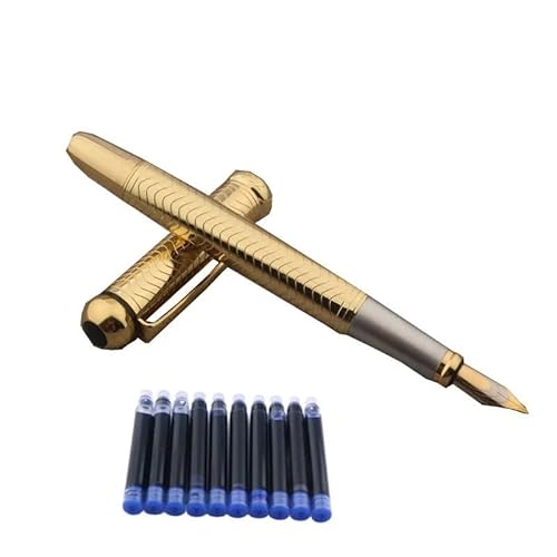 DAVNO Füllfederhalter aus Metall, klassische Linie, goldfarben, elegant, charakteristischer Stift, Schule, Studenten, Büro, Geschenk, Schreibwaren-Stift (gelb) von DAVNO