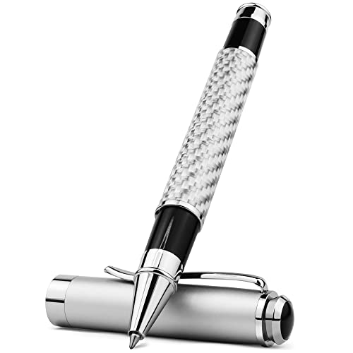 DAVNO Kohlefaser-Stift, Premium-Metall-Gelschreiber, Mikrospitze, 0,5 mm, schwarze Tinte, glattes Schreiben, Kugelschreiber (Silber) von DAVNO