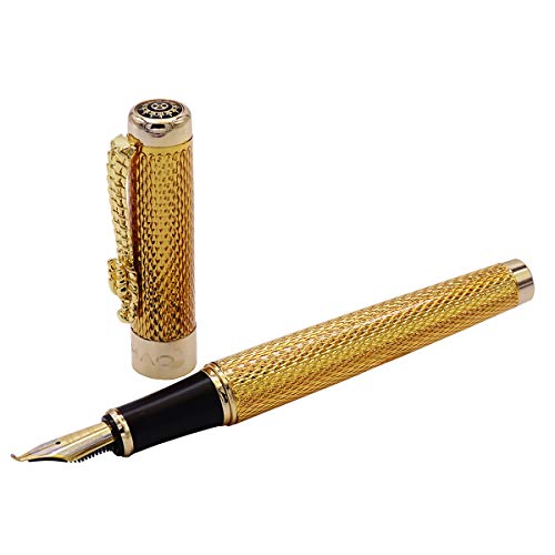DAVNO Luxuriöser Kalligraphie-Füllfederhalter im Vintage-Stil, gebogene Feder, schöne Ripple mit Drachen-Clip, goldener Metallschnitzerei-Tintenstift DAVNO Luxuriöser Kalligraphie-Füllfederhalter im Vintage-Stil, gebogene Feder, schöne Ripple mit Drachen-Clip, goldener Metallschnitzerei-Tintenstift von DAVNO