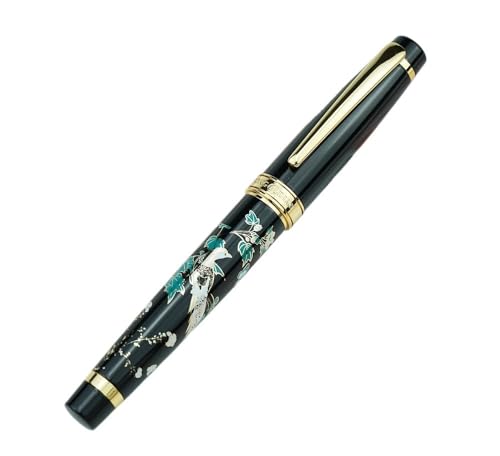 DAVNO Metall-Füllfederhalter, handgezeichnet, schwarze Elster, Iridium, EF, feine, gebogene Spitze, hervorragendes Geschenk für Geschäftsleute, Schreiben, Geschenkstift (Fein 0,6 mm) von DAVNO