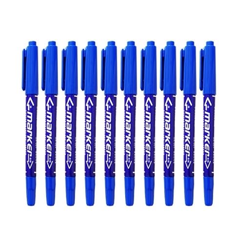 DAVNO Permanent-Marker mit Doppelspitze, feine Spitze, wasserdicht, ölig, schwarz, rot, blaue Tinte, Malerei, Büro- und Schulbedarf (Blau, 10 Stück) von DAVNO
