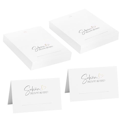 100 Stück Hochzeit Tischkarten, Schön dass du da bist mit Herz 85x55 mm, Namensschilder Tisch, Tischdekoration Namenskarten zum selbst Beschriften Platzkarten für Konfirmation Kommunion Taufe Feier(a) 100 Stück Hochzeit Tischkarten, Schön dass du da bist mit Herz 85x55 mm, Namensschilder Tisch, Tischdekoration Namenskarten zum selbst Beschriften Platzkarten für Konfirmation Kommunion Taufe Feier(a) von DAWRIS