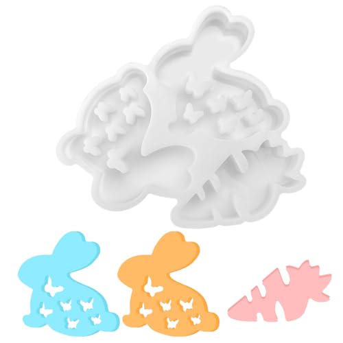 3 Stück Osterhase Silikonform,Gießformen Ostern Ostern Anhänger Osterhase Silikonform Frühling für Bastelarbeiten,Gips,Kerzen,Heimwerken von DAWRIS