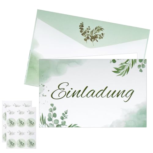 DAWRIS 15 Eukalyptus Einladungskarten mit Umschläge & Aufkleber für Hochzeit Geburtstag Taufe Einladung Konfirmation Hochzeitseinladungskarten Hochzeitseinladung Konfirmationskarten Einladungen von DAWRIS