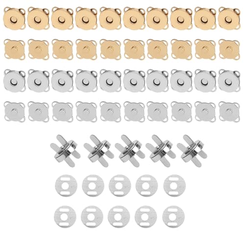 DAWRIS 20 Stück Magnetknöpfe, 14mm Druckknöpfe zum Annähen, Handarbeit Magnetverschluss Taschen, Metall Pflaume Magnetknopf Magnet Druckknopf für Kleidung DIY Nähen Handwerk, Handtaschen von DAWRIS