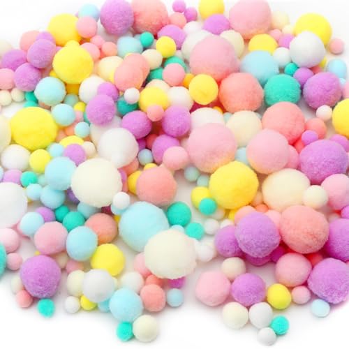 DAWRIS 500 Stück Pompons zum Basteln 1-3cm 5 Größen Pompoms Bunte Pompons Deko Filzkugeln Bunt Filzkugeln Pastell Bommel zum Basteln Pom Pom Kit für DIY Kreative Handwerk,Partydekoration von DAWRIS