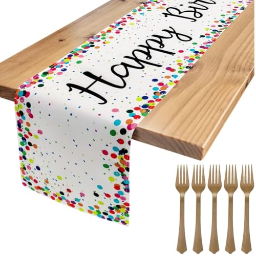 Tischläufer Geburtstag Bunt, 180x33cm Happy Birthday Tischdecke Dekoration mit 10 GabelnTischdeko Gute Zum Geburtstag Tischläufer Tisch Geeignet für dieKindergeburtstag Party von Jungen und Mädchen Tischläufer Geburtstag Bunt, 180x33cm Happy Birthday Tischdecke Dekoration mit 10 GabelnTischdeko Gute Zum Geburtstag Tischläufer Tisch Geeignet für dieKindergeburtstag Party von Jungen und Mädchen von DAWRIS