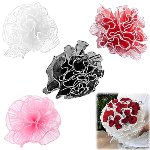 DAWZMR 4 x Perlennetz für Blumensträuße, 4,7 m Geschenkpapier mit Perlenrand von DAWZMR