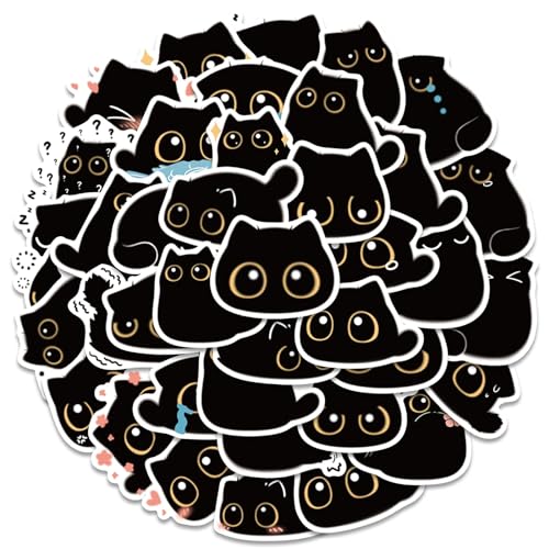 40 Stück Schwarze Katzen Meme Sticker,Kawaii Cartoon Aufkleber für Kinder Teenager,Wasserdicht Vinyl Aufkleber für Scrapbook Skateboard Laptop von DAYKET