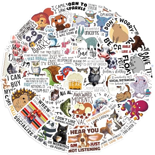 50 Stück Lustige Meme Sticker Set,Meme Aufkleber für Auto Laptop Skateboard Fahrrad Moped Motorrad Fahrrad Computer,Geeignet für Erwachsene Kinder (sarkastische Tierzitate) von DAYKET