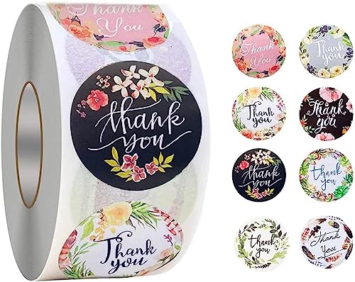 500 Stück Dank Aufkleber, 8 Florale Designs Thank You Sticker für Geschäftsaufkleber handgefertigte Waren,Hochzeitsaufkleber Umschlagsiegel, Einladungen, Dankeskarten von DAYKET