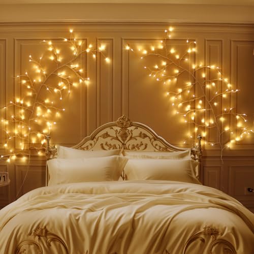 DAYLUMI Lichterkette Zweigstelle Birke, 96 LED Weiß Lichterzweige Lichterketten mit Stecker, 8 Modi DIY Lichterbaum für Wanddeko Wohnzimmer Beleuchtete Baum Deko (2 Stück) von DAYLUMI